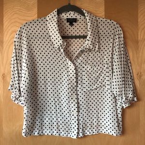 Topshop polka dot crop button down blouse